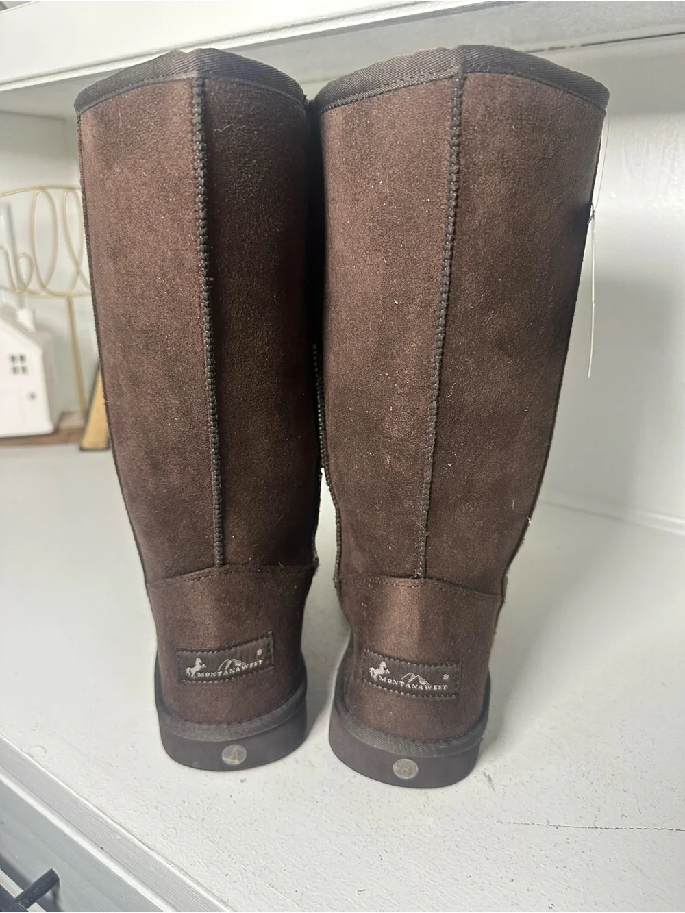 Montana West Women’s Size 8 Brown Western Winter Boots Cowhide Studded Mid Calf